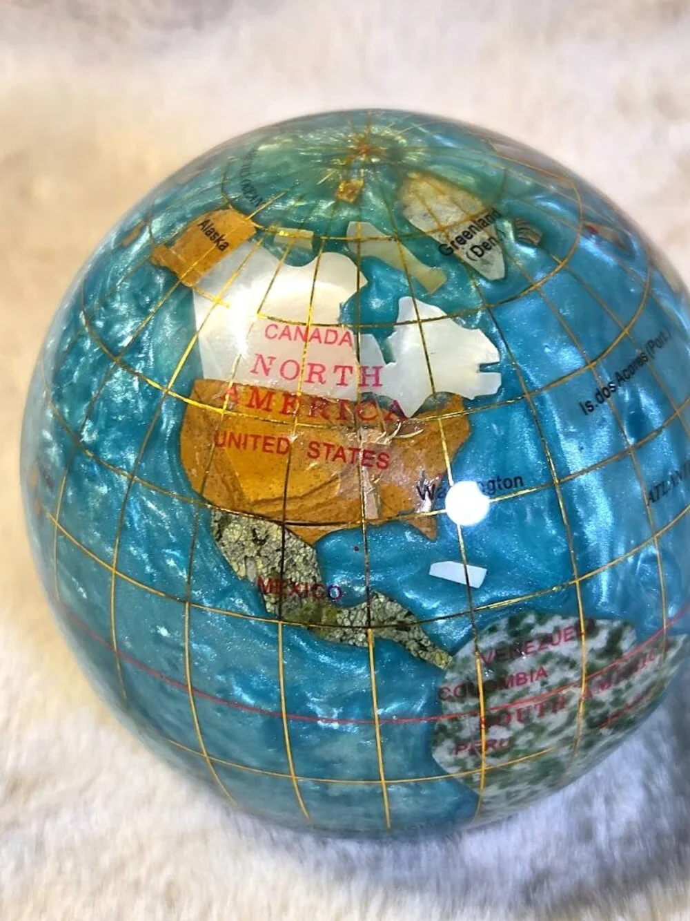 Vintage Handcrafted Semi-Precious Gemstone Globe Paperweight Alexander Kalifano